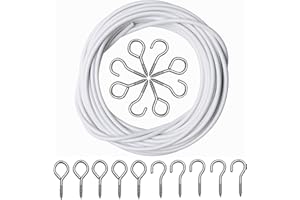 ASIWUJING Curtain Wire 4 Metres Net Curtain Wire Cord Cable with 10 Hooks and 10 Eyes…
