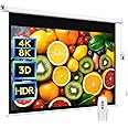 WASJOYE 100"Motorized Projector Screen Electric Diagonal Automatic Projection 16:9 8K HD Movies Screen for Home Theater Cinema Office Video Game Indoor W/Remote Control and Wall/Ceiling Mount
