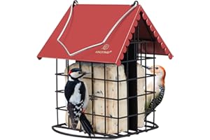 Kingsyard Double Suet Bird Feeder with Weatherproof Roof & Perch, All Metal, Suet Cakes Cage Bird Feeder for Outdoors Hanging, Easy to Clean & Refill, Red