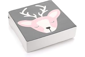 BSTKEY Baby Booster Seat Toddler Pads Adjustable Chair Cushion Increasing Washable Kids Pads with Straps (Pink Grey)