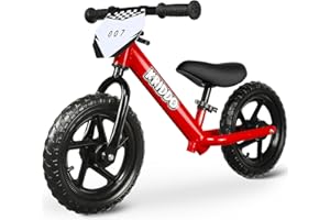 KRIDDO Toddler Balance Bike 2 Year Old, Age 18 Months to 5 Years Old, 12 Inch Push Bicycle with Customize Plate (3 Sets of Stickers Included), Steady Balancing, Gift Bike for 2-3 Boys Girls, Red