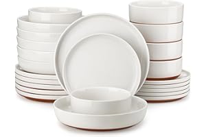 MALACASA Service de Vaisselle en Grès Cérame, Lot Assiette de Table 6 personnes 24 pièces avec Assiettes plates, Bols à Céréales - Série TARA