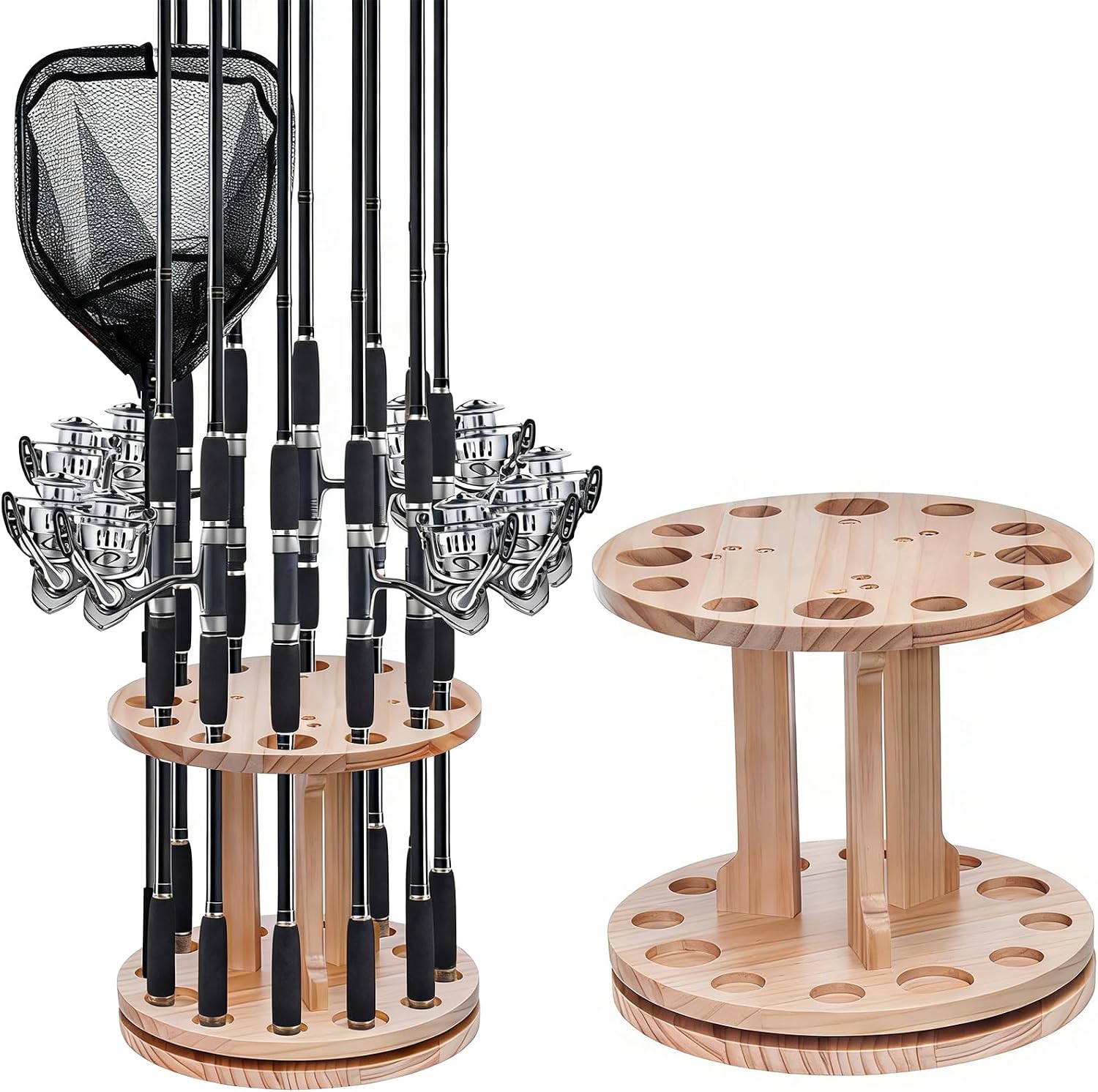 JAOGAUS Soporte Cañas de Pescar, Soporte Giratorio para Cañas de Pescar con 12 Agujeros, Resistente y Duradero para Pescadores