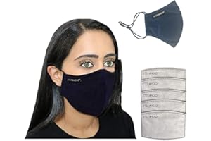 KUEST Step Ahead ® | 7 Layer Ultra Cotton Navy Blue Face Mask with 5 Replacement Filters | Unisex Reusable Fashion Washable | Water Repellent Layer | Protects from Dust, Pollution, Droplets | UK Seller