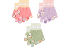 Jupsk Småbarn vinterhandskar fluffiga hela fingrar flickor 1–3 år | 3 par, varma och elastiska, kaninaplikation, flerfärgade fingertoppar, stickade handskar, unisex