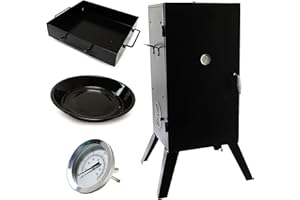 Eurocatch Shadow Chef Fumoir – Hauteur 100 cm – Fumoir – Thermomètre – Crochet – Grille – 100 x 56 x 49 cm – Poisson et viande – Bois/gaz/électrique – Durable