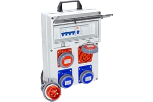 ELETTROWATT - Quadro Elettrico di Distribuzione Industriale da Cantiere ASC Portatile IP67-2 Prese 16A Monofase e 2 Prese 16A 380V 4poli - Magnetotermico da 16A - Spina trifase 5 Poli - Made in Italy