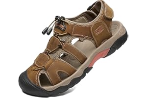 ZYLDK Sports Outdoor Sandals Summer Men's Beach Shoes Casual Sandals for Men Closed-Toe Shoes Leather Trekking Walking Hiking Touch Close Strap