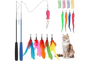 Parain Katzenangel 16 Stück Interaktives Katzenspielzeug Vogel Federspielzeug Feder Angel Stabil für Katzen