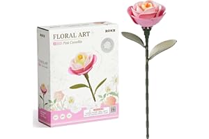 ROKR 3D Puzzle Flower Roses Camellia Flowers DIY Model Kits for Adults, Artificial Flower Bouquet BuIlding Set, Home Decoration Accessory, Artificial Plant Gifts (Pink Camellia)