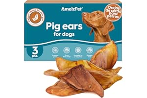AmeizPet Orejas De Cerdo para Perros, Larga Duración Chuches para Perros, Premios Snacks para Perros, 3 Piezas