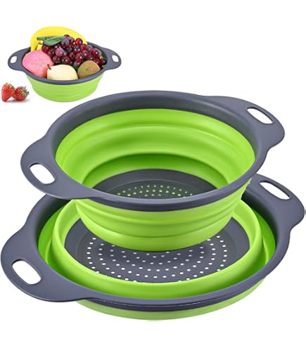3 Passoires Pliables En Silicone – Carrées, Poignée, Lavables Lave-vaisselle, Pour Pâtes, Légumes, Fruits, Rouge/gris