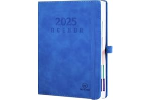 MR COZY Agenda 2025 Journalier - Mini Agenda 2025 Semainier - Yearly Planer 2025 2026 - avec Fermeture Élastique, Porte-Stylo et Marque - 21 x 14,8 cm - Pages-152 Feuilles 304 Pages - Bleu