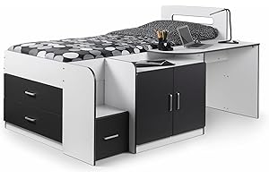 Julian Bowen Cabin Bed, Wood, White/Charcoal, Single