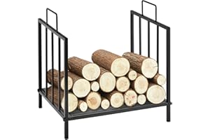 Outsunny Estante de Leña para Chimenea Tradicional Leñero Interior y Exterior Almacenaje para Madera Soporte para Leña con Asas Diseño Elevado 44,5x33x46,5 cm Negro
