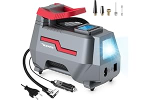 VEEAPE Compressore Aria Portatile 220V 12V, DC AC Dual Power, Max. 150PSI / 10,3 Bar, Luci LED, Display Digitale - Mini Compressore 220V Silenzioso per Auto Bici Moto Gomme Palle