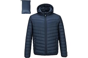 Outdoor Ventures Męska kurtka pikowana, wodoszczelna, chowana, lekka, wodoszczelna kurtka z kapturem, kurtka zimowa z kieszeniami