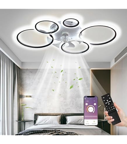 AHRHSM Deckenventilator Mit LED-Beleuchtung – 65W, Dimmbar, 6 Geschwindigkeiten, Timer, Fernbedienung & APP