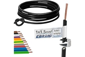 EBROM Cable de PVC, conductor sencillo flexible, H07V-K 1,5 mm², color: negro 10m/15m/20m/25m/30m/35m/40m/45m/50m/55m/60m hasta 100 m a elegir
