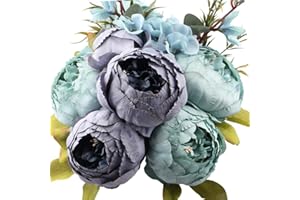 Ksnnrsng Flores Seda Peonía Artificiales para Boda Nupcial Partido Hogar Oficina de la Decoración de DIY (Azul)