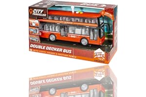 BONAFIDE Double Decker Bus Toy for Kids, 1:16 scale Mini Model with Pull Back & Go Action, Double Decker Bus Car Toys with Light & Music for Kids Boys/Girls