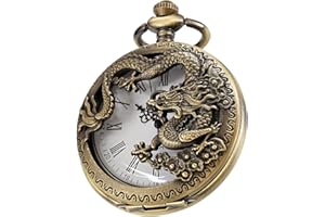 Tiong Vintage Octopus/Dragon Hollow Quartz Personalised Engraved Men's Pocket Watches with Chain Customz Gifts for Birthday Father's Day Wedding