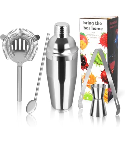 Kit Shaker à Cocktail PQETBV 8 Pièces - En Acier Inoxydable, 750ml, Professionnel Pour Bar Ou Maison