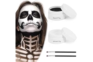 AURASKY Maquillaje Halloween, 140g Pintura Cara Halloween, Maquillaje Blanco Negro, Pintura de Vampiro Zombie Payaso Fantasmas Esqueleto, Makeup para Teatral Halloween Carnaval Fiesta