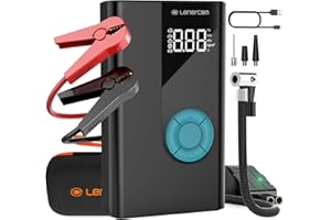 ‎LENERCOM Starthilfe Powerbank mit Luftkompressor, Lenercom 1500A 12V Auto Starthilfe mit 150 PSI Digitalem Reifenfüller, 4-in-1 Auto-Starthilfe-Batterie-Booster und QC3.0-Schnellladefunktion