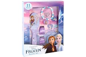 TDL 11pc Frozen Anna & Elsa Beauty Set Girls Jewellery & Hair Accessories Kit Purple Gift Set Dress Up Hairbrush Bracelets Scrunchies Charms