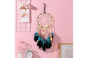 Hongyans Attrape de Rêves LED, Faite Main Capteur de Rêves en Plumes Lumineux Dream Catcher pour Chambre Maison Décoration Tenture Murale Mobile Decoratif Filles Enfants Cadeau