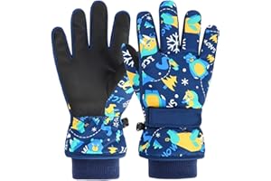 FAYHIJUN Gants de Ski Enfants moufle Chaud Hiver pour Garçon Fille Coupe-Vent Respirant PU Les Palmiers Neige Ski Snowboard Vélo Équitation Sport 2-13 Ans