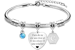 BACAEMO Bracelet Femme Argent Personnalisé 26 Lettre Initiale Cadeaux Inspirants pour Les Filles Dame Rappel Quotidien Accessoires Positive Affirmation Cadeau pour Meilleur Ami Cadeaux