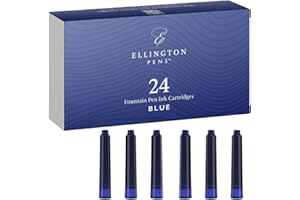 Ellington Pens Fountain Pen Ink Cartridges - 24 Blue International Standard Size Cartridges - Premium Quality & Non-Toxic, Long-Lasting Ink Cartridges for Fountain Pen - Calligraphy Ink