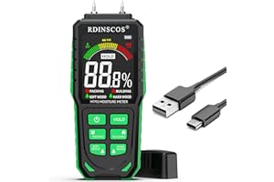 RDINSCOS Moisture Meter Damp Meter for Wood Moisture Detector with Color Display Rechargeable Moisture Tester for Firewood,Wall,Building Material