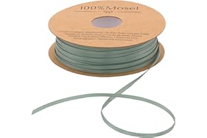 ‎100%MOSEL 100% Mosel Satinband, in Eukalyptus Grün (3 mm x 100 m), matt glänzendes Geschenkband, edles Schleifenband zum Dekorieren & Basteln, zum Einpacken besonderer Geschenke, für Hochzeiten, Taufen, uvm.