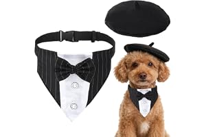 Set med 2 stycken hundar kostym svart hundfluga och hundmössa baskrar formell sällskapsdjur hundkläder outfit för bröllop fes