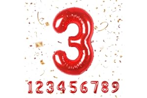 PARTYHAUSY Palloncini Compleanno 3 Anni Rosso 101 CM - Palloncino Numero 3 - Decorazioni Compleanno - Palloncino 3 Anni Compleanno - Vola con l’Elio