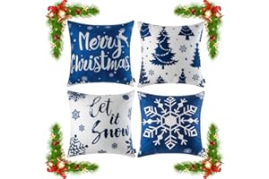 ORANIFUL Christmas Cushion Covers 40cm x 40cm Set of 4 Blue Velvet Holiday Pillow Case for Sofa Couch Bedroom Xmas Decorations Throw Pillowcase 16 x 16 Inches (4pack-01)
