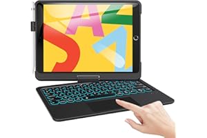 TECURS Clavier pour iPad 9eme Generation 10.2, Rotatif à 360° Coque pour iPad air 3/Pro 10.5 Etui Clavier avec Rétro-Éclairé, Smart Trackpad, Bluetooth sans Fil Clavier AZERTY, Pen Holder, Noir