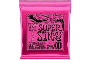 Ernie Ball Super Slinky Guitar Strings - includes 6 free Giocoso plectrums