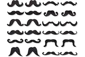 KELTRA 24 Pcs Fake Moustache,Stick On Mustache Mexican Fancy Dress False Moustaches Adults Kids Funny Black Beards Realistic Self Adhesive Curly Mustaches Goatee Set for Pirate Cosplay Costume (B)