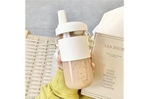 Delmkin Bubble Tea Gobelet à smoothie avec couvercle et paille 500 ml Gobelet réutilisable en verre pour boba, thé, jus de fruits, café