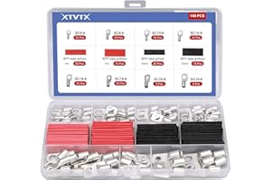 XTVTX 140 PZ Capicorda in filo di rame stagnato Connettori terminali ad anello con occhielli elettrici AWG12-10/8/6/4 per scatole di distribuzione della batteria con tubo termorestringente