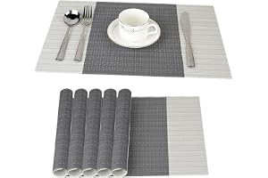 Fontic 6 st tvättbara halkfria PVC-bordstabletter (45 x 30 cm) bordstabletter för kök, vardagsrum, trädgård eller matsal (grå rand)