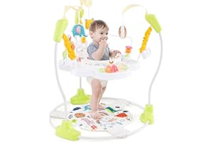 Maxmass Baby Activity Jumperoo, Height Adjustable Toddler Bouncer with 9 Interactive Toys, 360° Rotating Seat, Music, Lights&Sounds, Infant Play Center for 6 Months+, 87x87x94cm (Yellow)