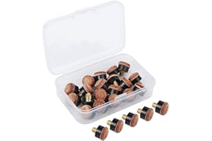BBTO 20 Pieces Screw on Tips 10 mm Cue Tips with Plastic Storage Box for Pool Cues and Snooker, Brown