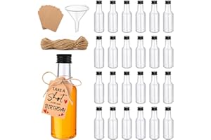 HIMOMO Kleine Flaschen zum Befüllen, 24 Stück 100ml Mini Shot Flaschen mit Deckel, Kunststoff Likörflaschen, kleine Schnapsflaschen, inklusive 15m Juteschnur, 40 Anhängern und Trichter Small Bottles