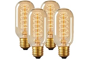 B4U E27 Vintage Edison Light Bulb 40W, 4 Pack Dimmable Decorative Filament Tube T45 Bulbs, 2700K, 230V
