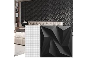 Art3d 3D Pannelli murali 3D decorazione murale interna con nastro adesivo in PVC diamantato per soggiorno foyer camera da letto camera hotel ufficio 30 x 30 cm 50 pz Nero